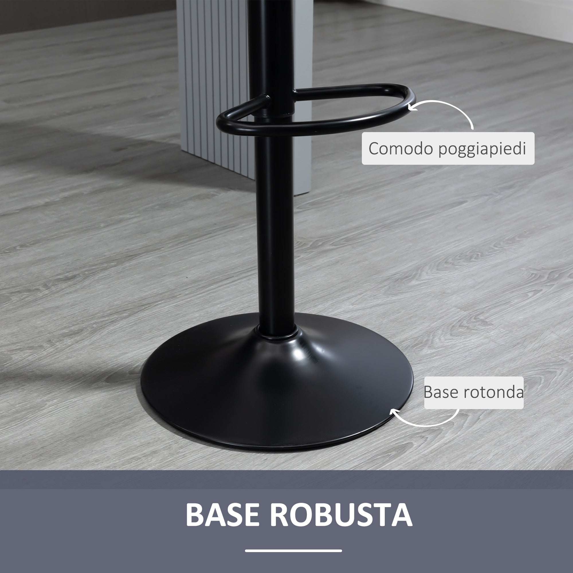 Set of 2 Bar Stools with Backrest and Footrest, Swivel with Adjustable Height, Grey - Borgè