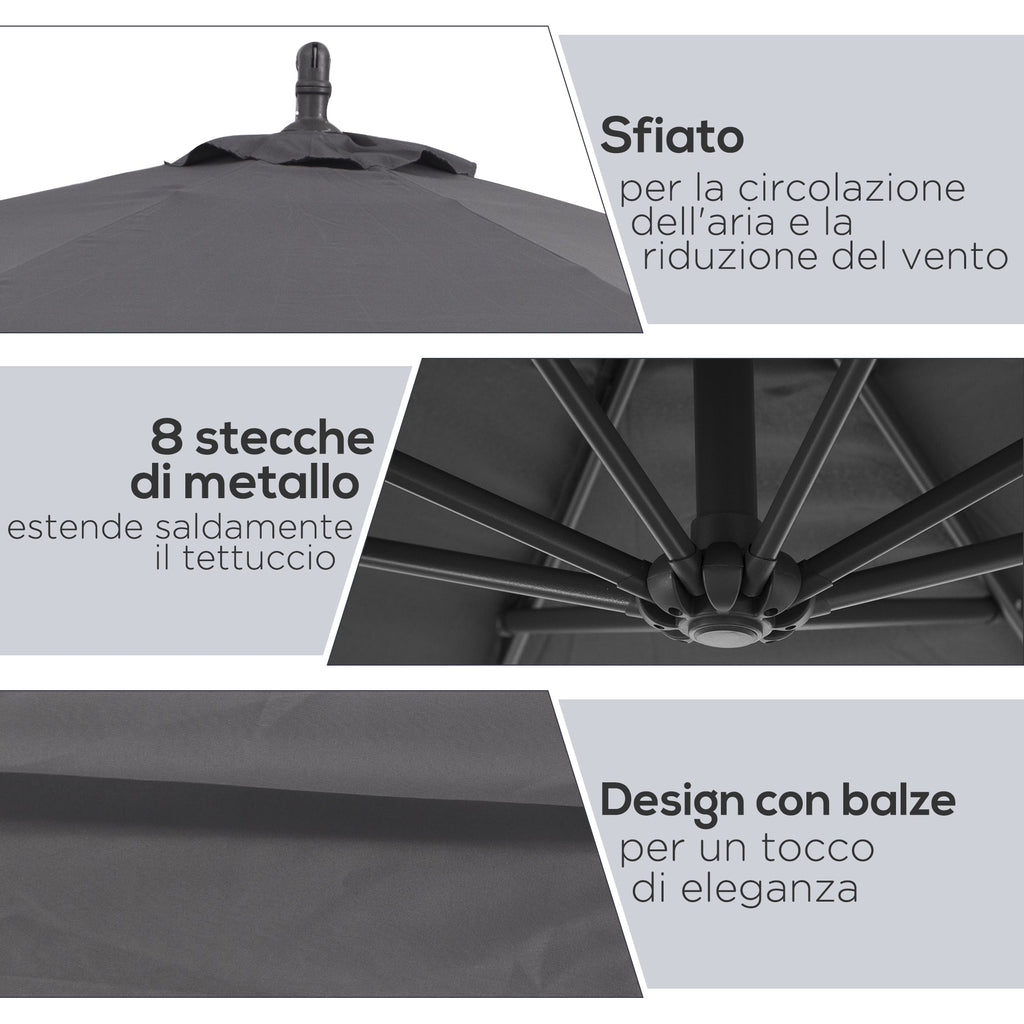 Garden Umbrella 3x2.5 m Arm and Tiltable with Crank, in Steel and Polyester Grey - Borge' Group Limited