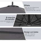 Garden Umbrella 3x2.5 m Arm and Tiltable with Crank, in Steel and Polyester Grey - Borge' Group Limited