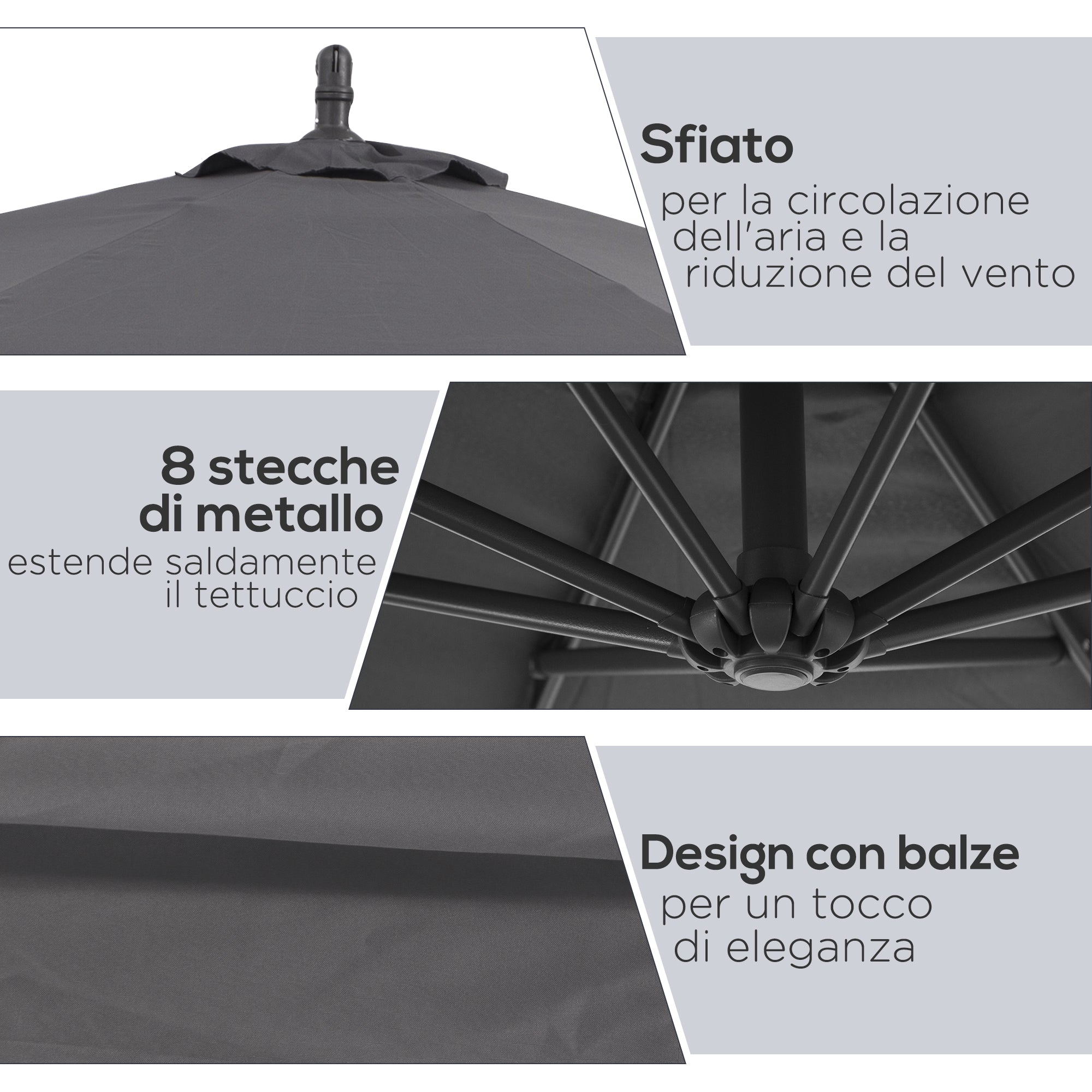 Garden Umbrella 3x2.5 m Arm and Tiltable with Crank, in Steel and Polyester Grey - Borge' Group Limited