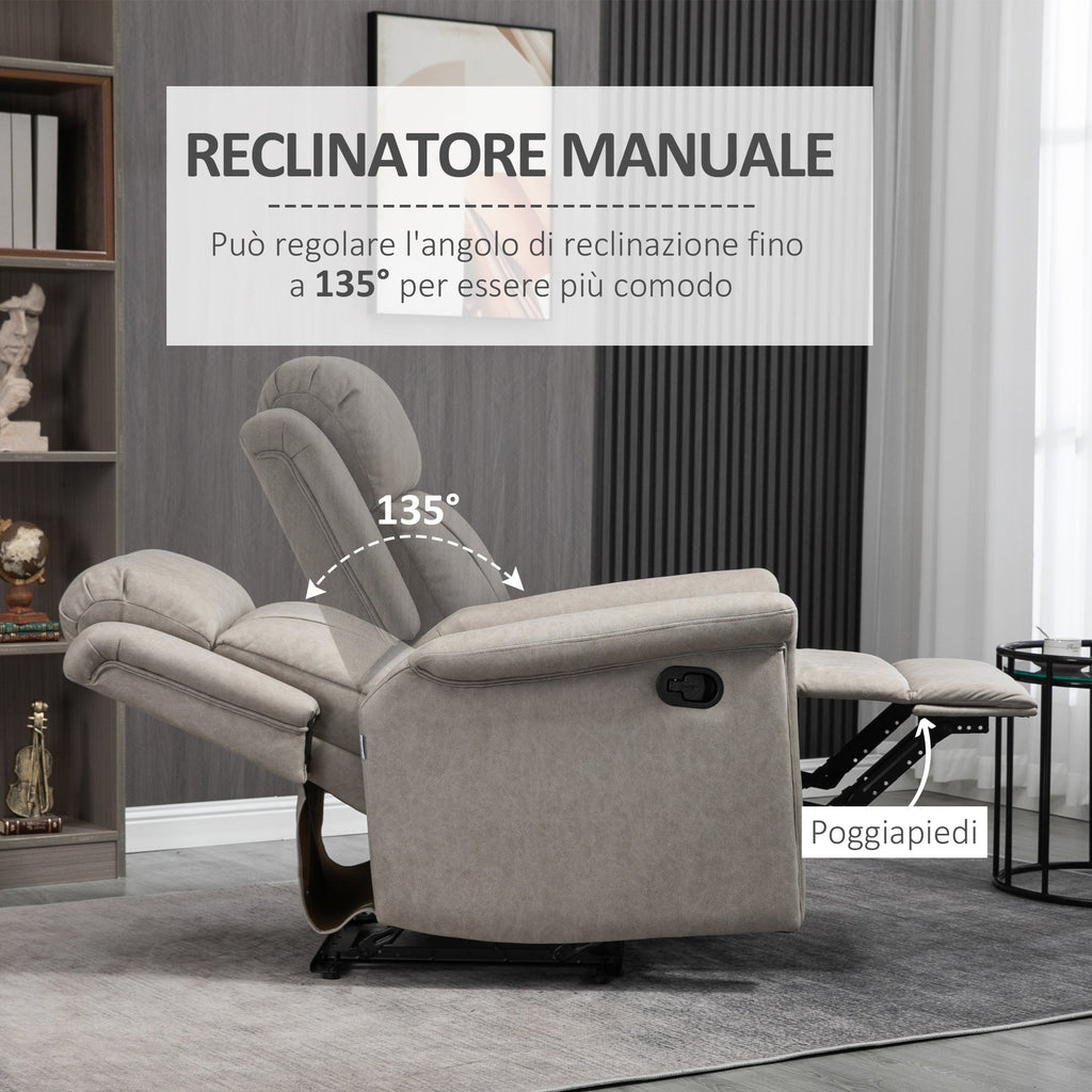 Retlinable armchair manually 135 ° with footrests, headrests and padded armrests, 78x96x102 cm, Grey - Borgè