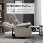 Retlinable armchair manually 135 ° with footrests, headrests and padded armrests, 78x96x102 cm, Grey - Borgè