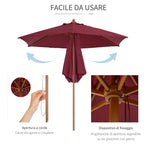 Round Garden Umbrella, Wood and Polyester with Rope Opening, 2.5x2.3 m, Bordeaux - Borge' Group Limited
