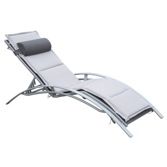 Reclinable garden deckchair outsunny on 5 levels with removable pillow, aluminum and Texteline, 170x64x82cm light Grey - Borgè