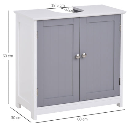 Kleankin Mobile Under Bathroom Washa with U -cut, 2 doors with adjustable shelf in MDF, 60x30x60cm Grey white - Borgè