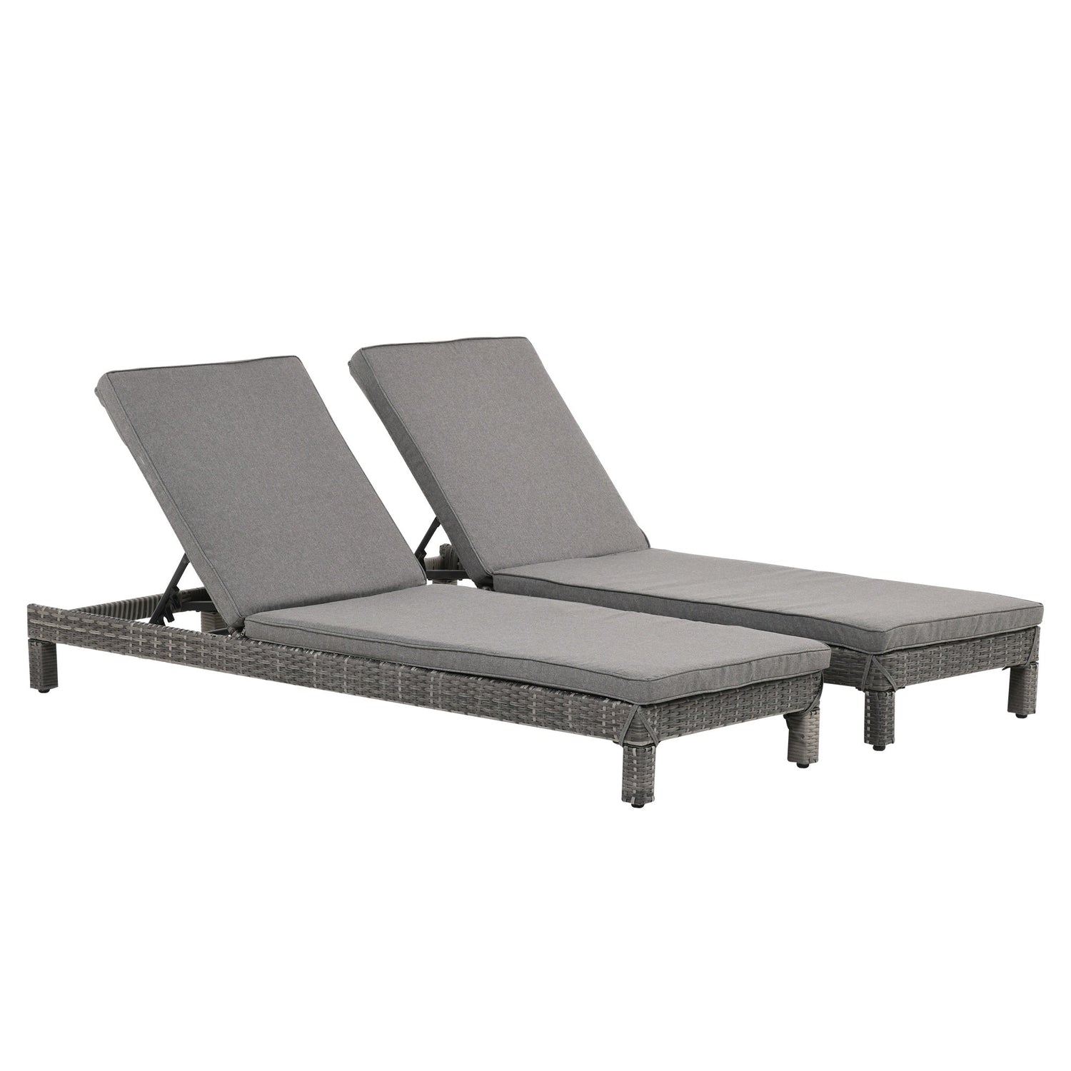 Set of 2 Garden Loungers Padded Cushion Adjustable on 6 Levels in Rattan 196 x 65 x 22 cm, Grey - Borgè