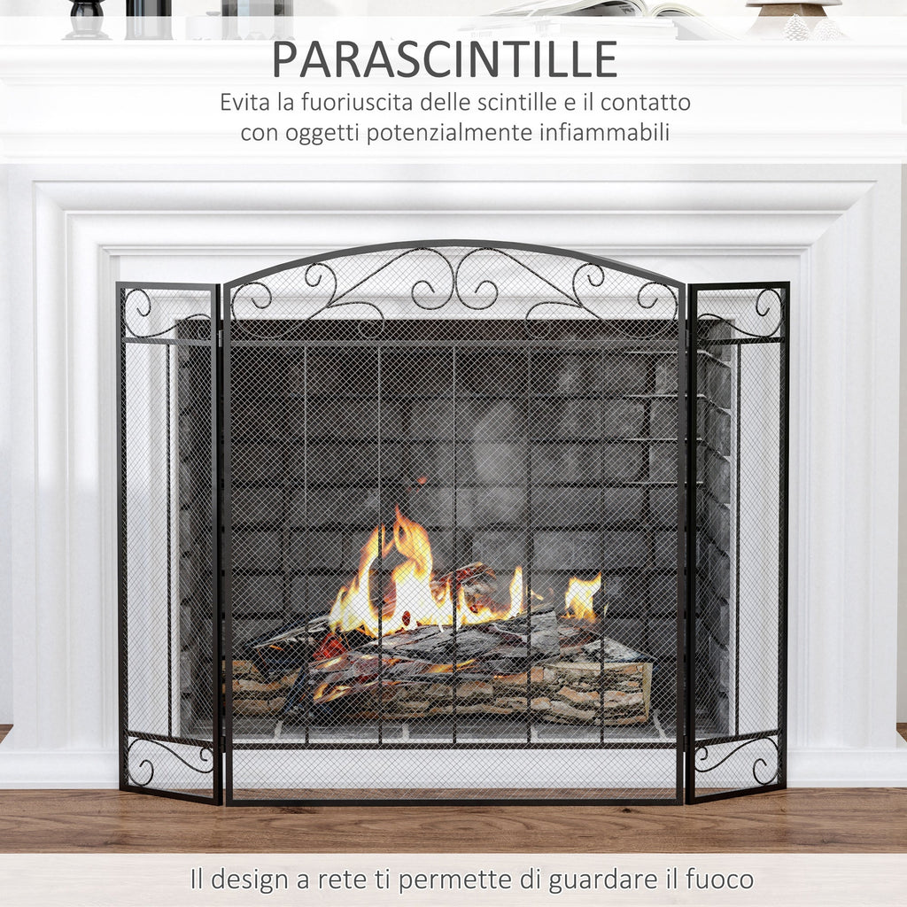 Parascintille fireplace with 3 folding panels - Black - Borgè