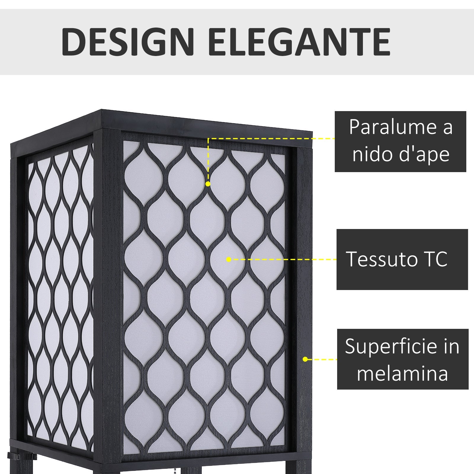 Modern Land Lamp with 3 Levels Black Library 26 x 26 x 160 cm - Borgè