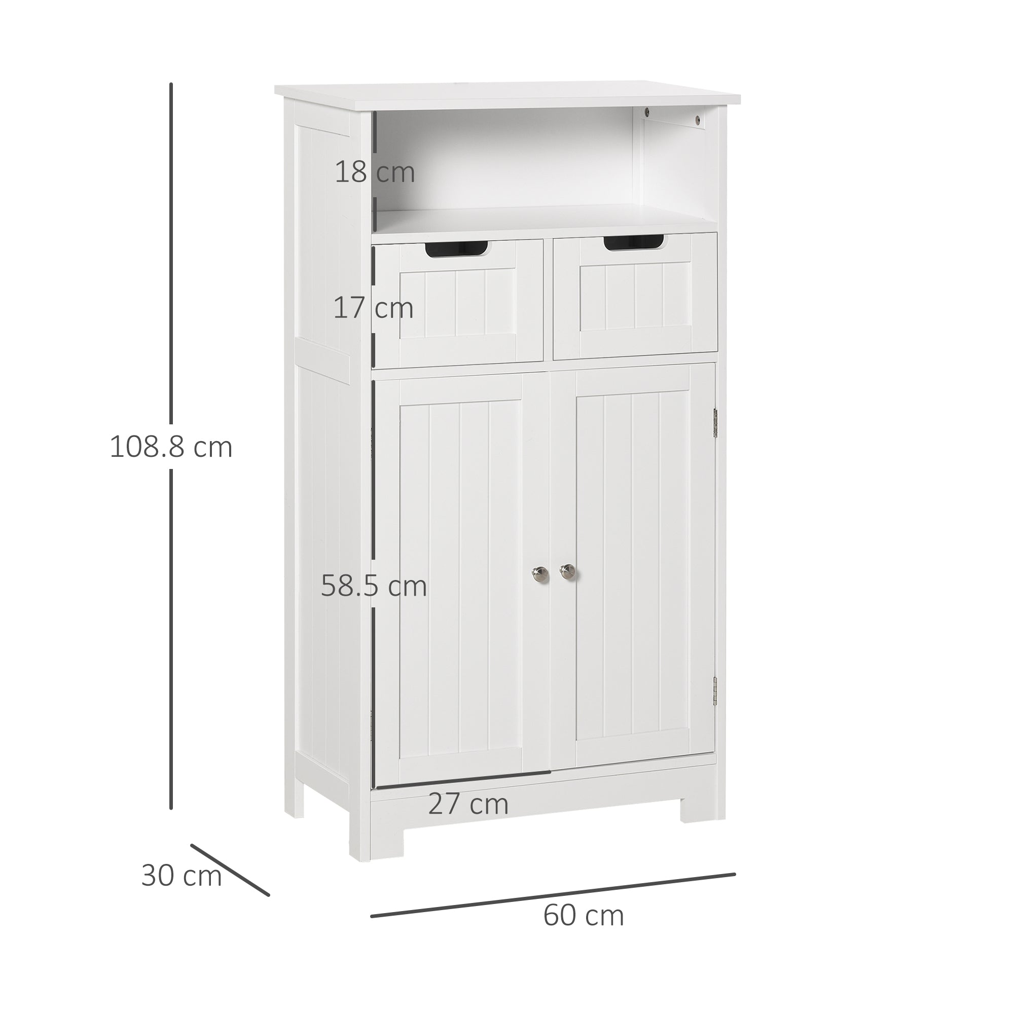 Kleankin Multiuse bathroom cabinet with 2 -door garbance peel and 2 white drawers - Borgè