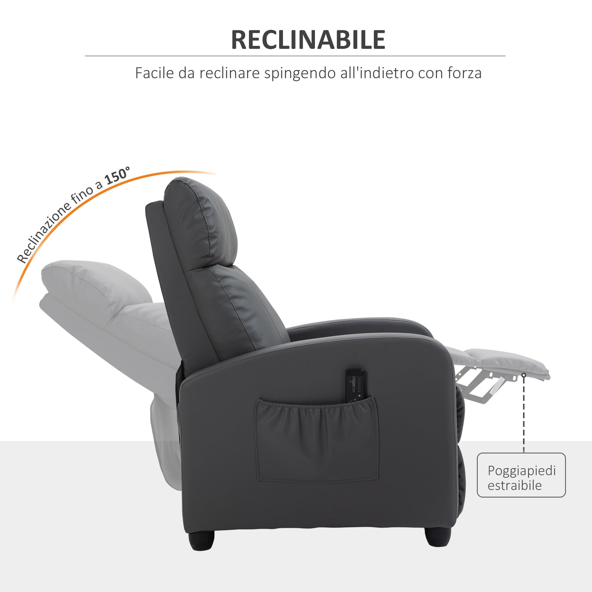Campaign Relax Massive with remote control and 8 programs, reclination and footrests, 68x88x98cm, Grey - Borgè