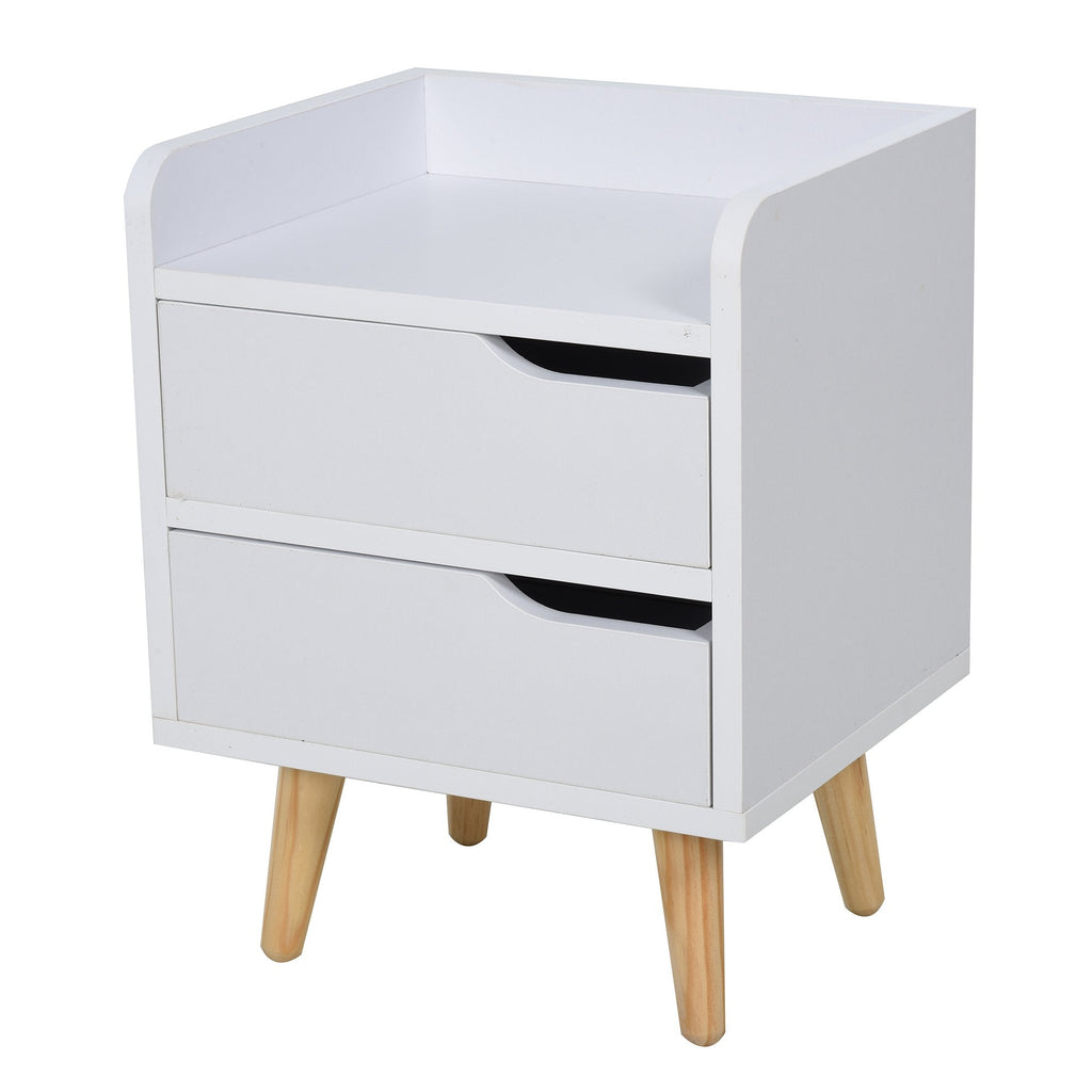 bedside table with modern white design with drawers and wooden feet - Borgè