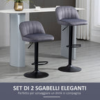Set of 2 Bar Stools with Backrest and Footrest, Swivel with Adjustable Height, Grey - Borgè