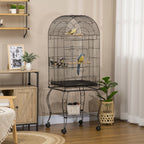 Pawhut cage for birds and canaries, aviary with black metal wheels 51x51x153cm - Borgè