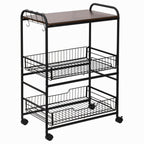 Kitchen Trolley Industrial Style spirits with 4 wheels, 2 baskets and 4 hooks, 60x38x85.5cm - brown/black - Borgè