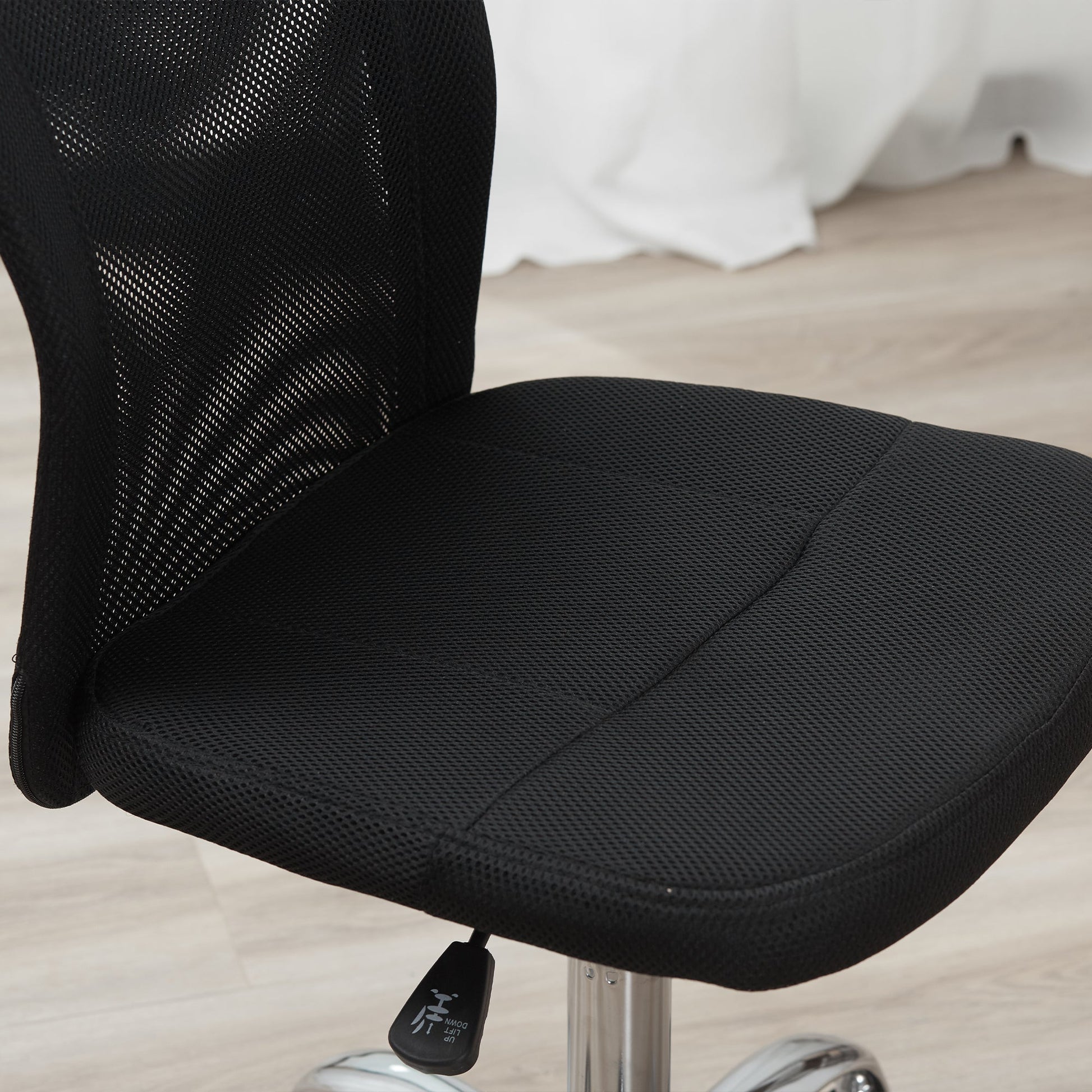 Ergonomic office chair without armrests, breathable mesh fabric, adjustable height and 5 wheels, 43x58x90-100cm, black - Borgè