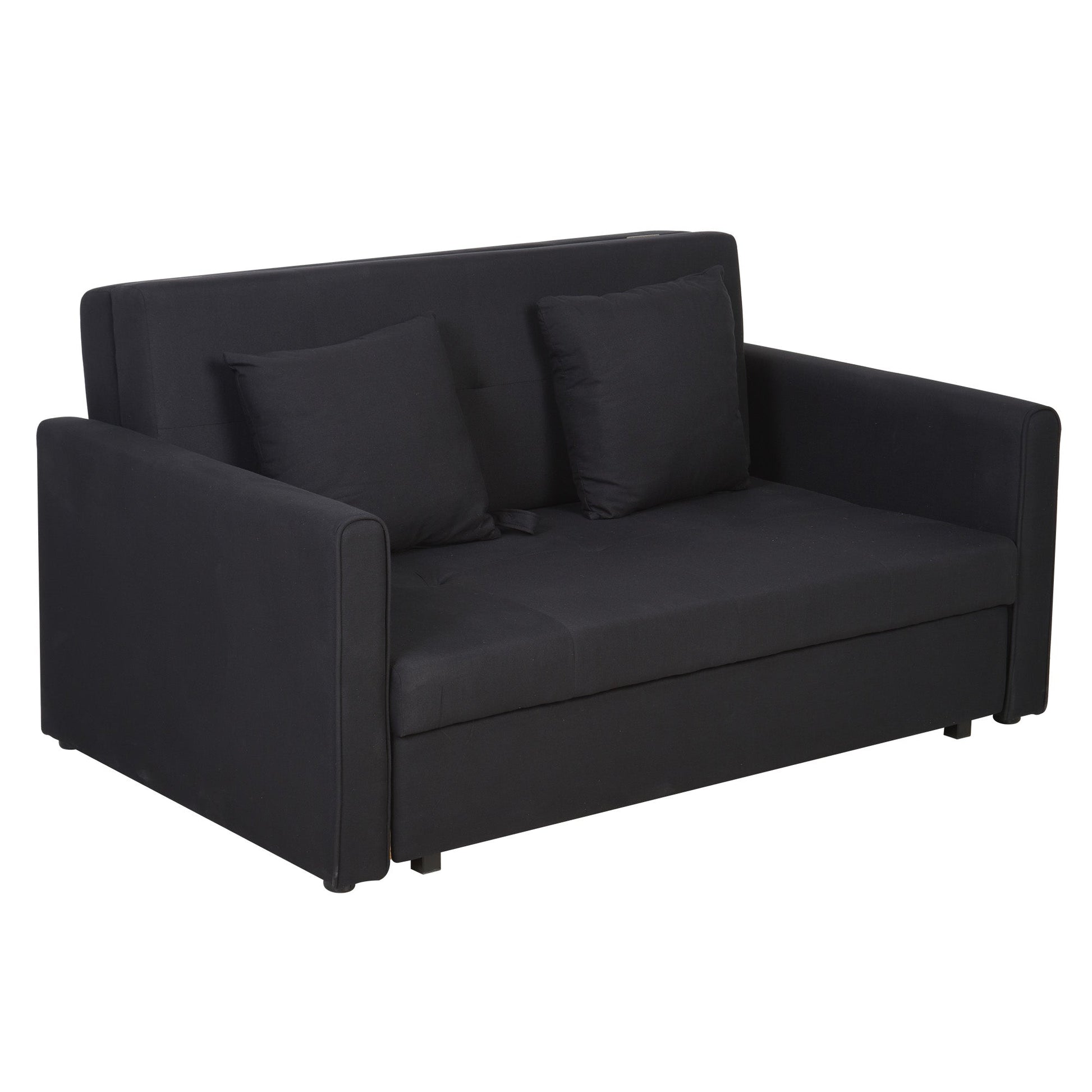 Sofa bed with storage space / 2 seater Sofa for living room and bedroom, in polycotone and rubber, dark Grey/Black - Borgè