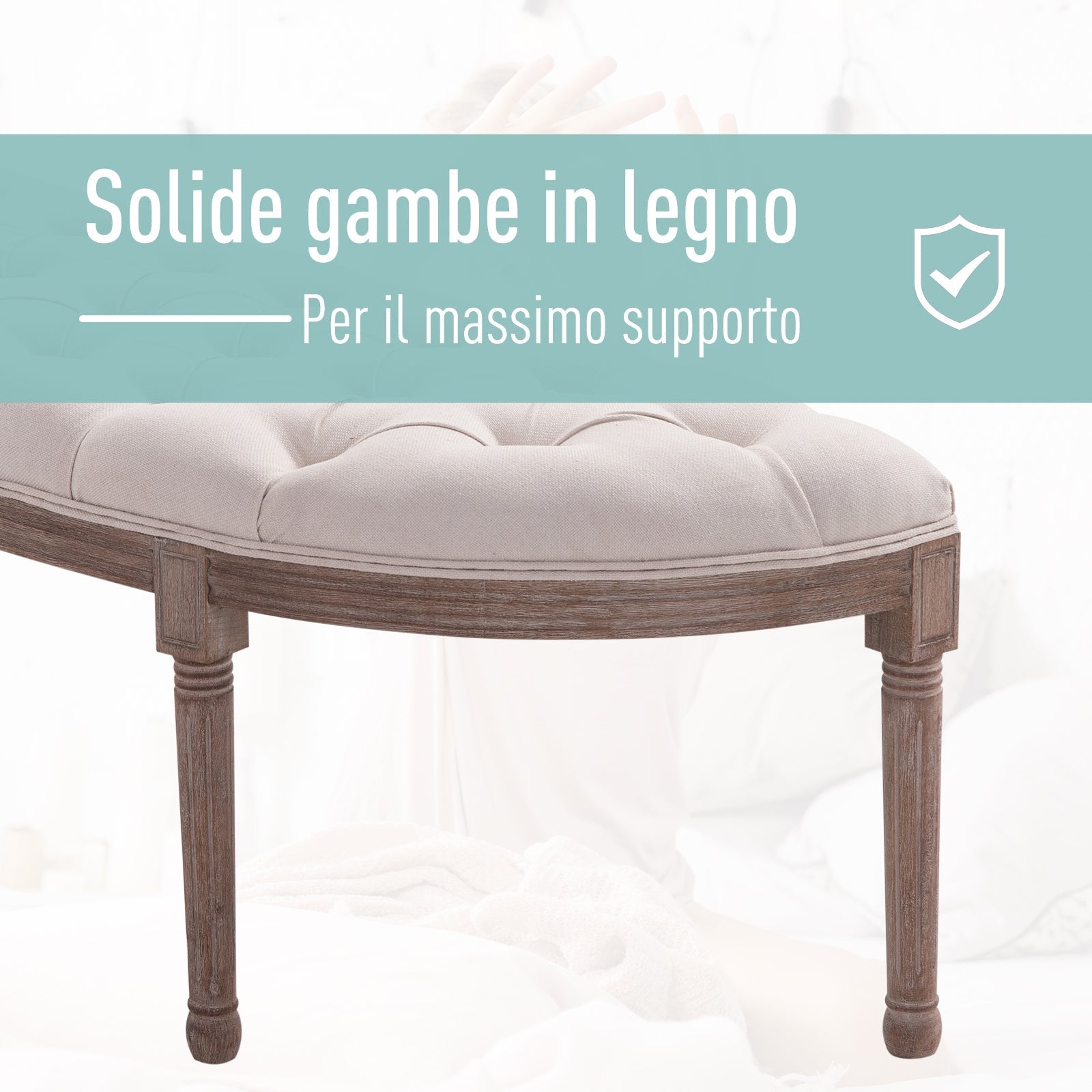 semicircular fundalet with wooden structure and chesterfield style padding beige 140.5x51x48cm - Borgè