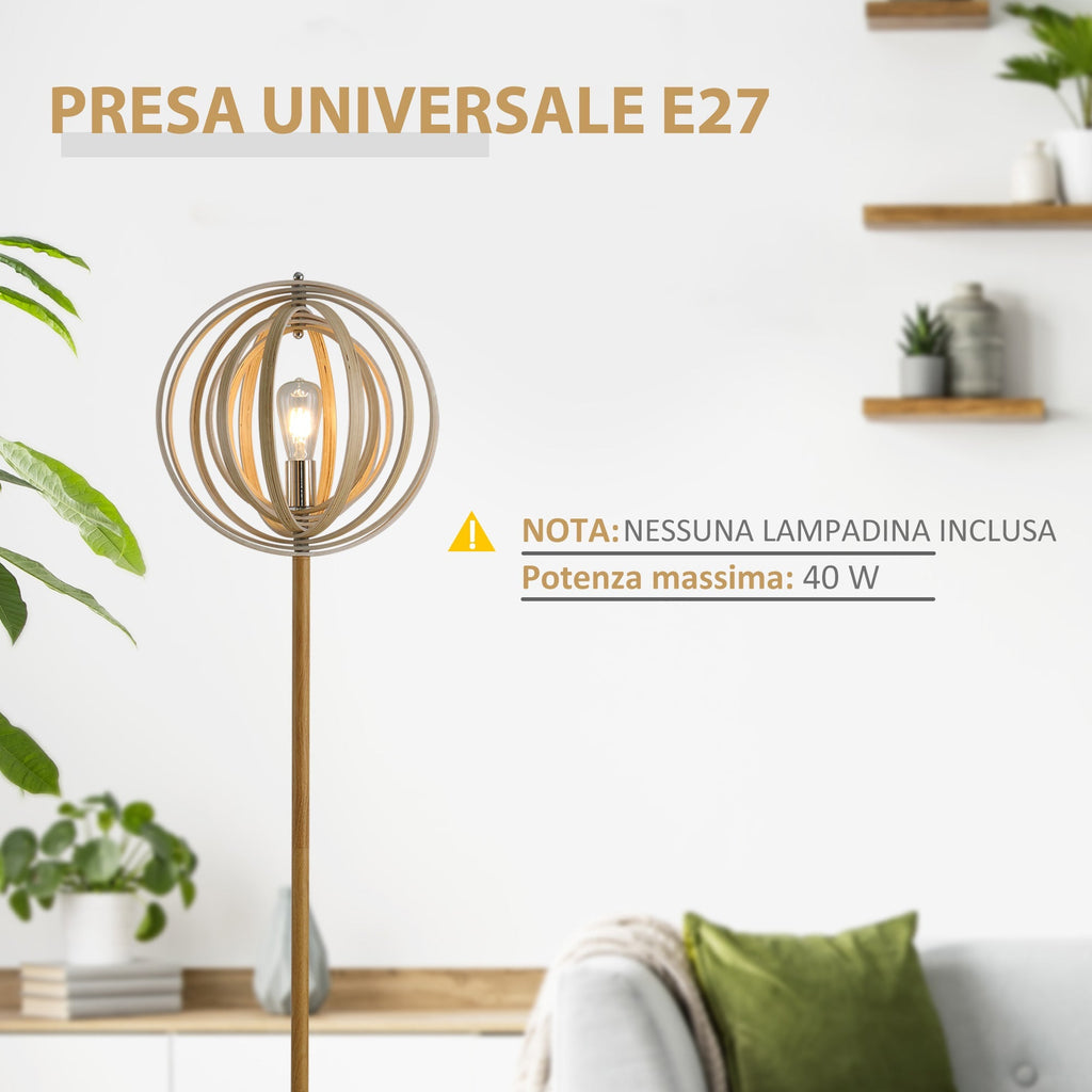 Earth lamp design with lampshade with adjustable rings in wooden bulbs E27 Ñ„38 x 160 cm - Borgè