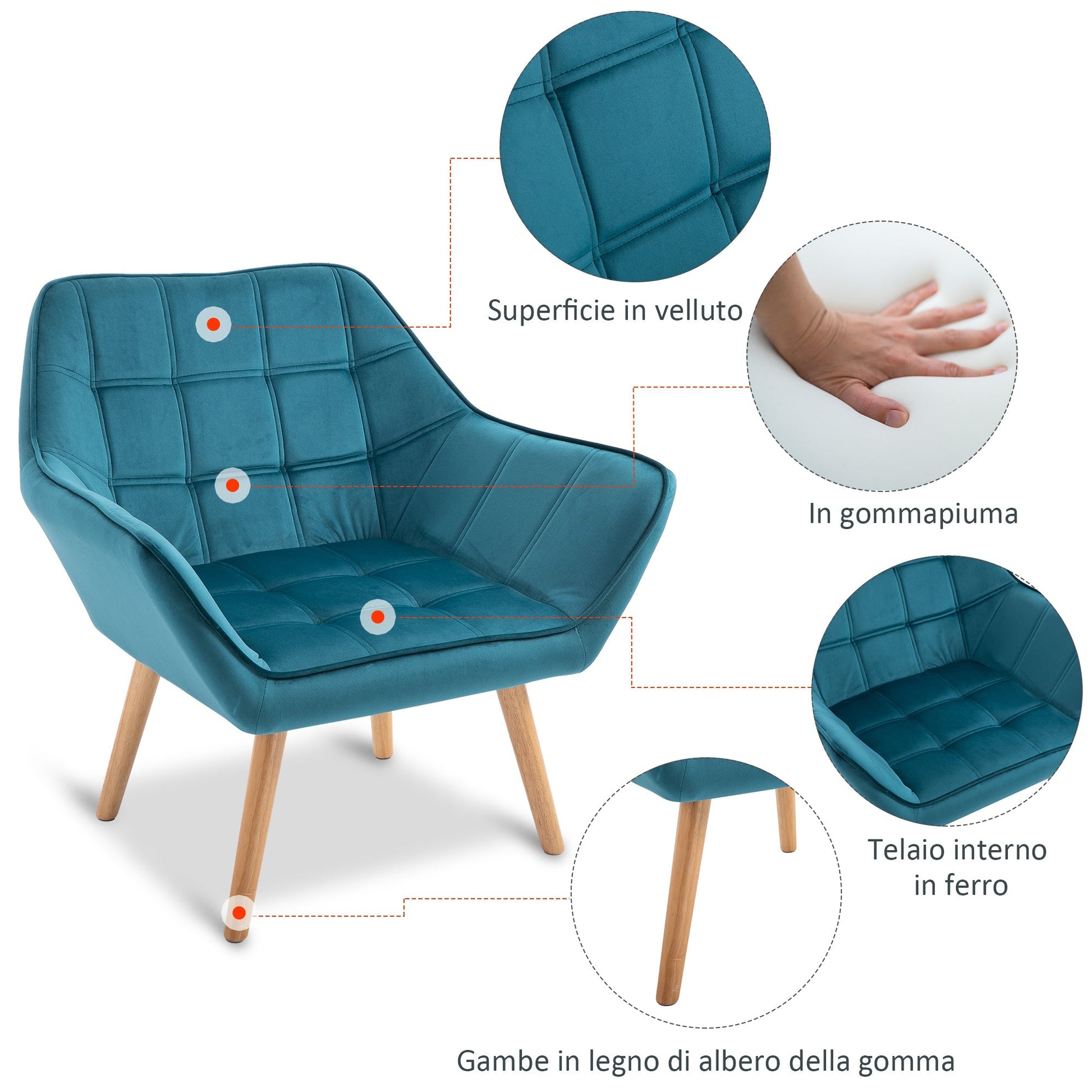 TROMSO | Nordic Design Armchair In Wood and Jade Velvet Effect, For Living Room or Office | 68.5x61x72.5 cm - Borgè