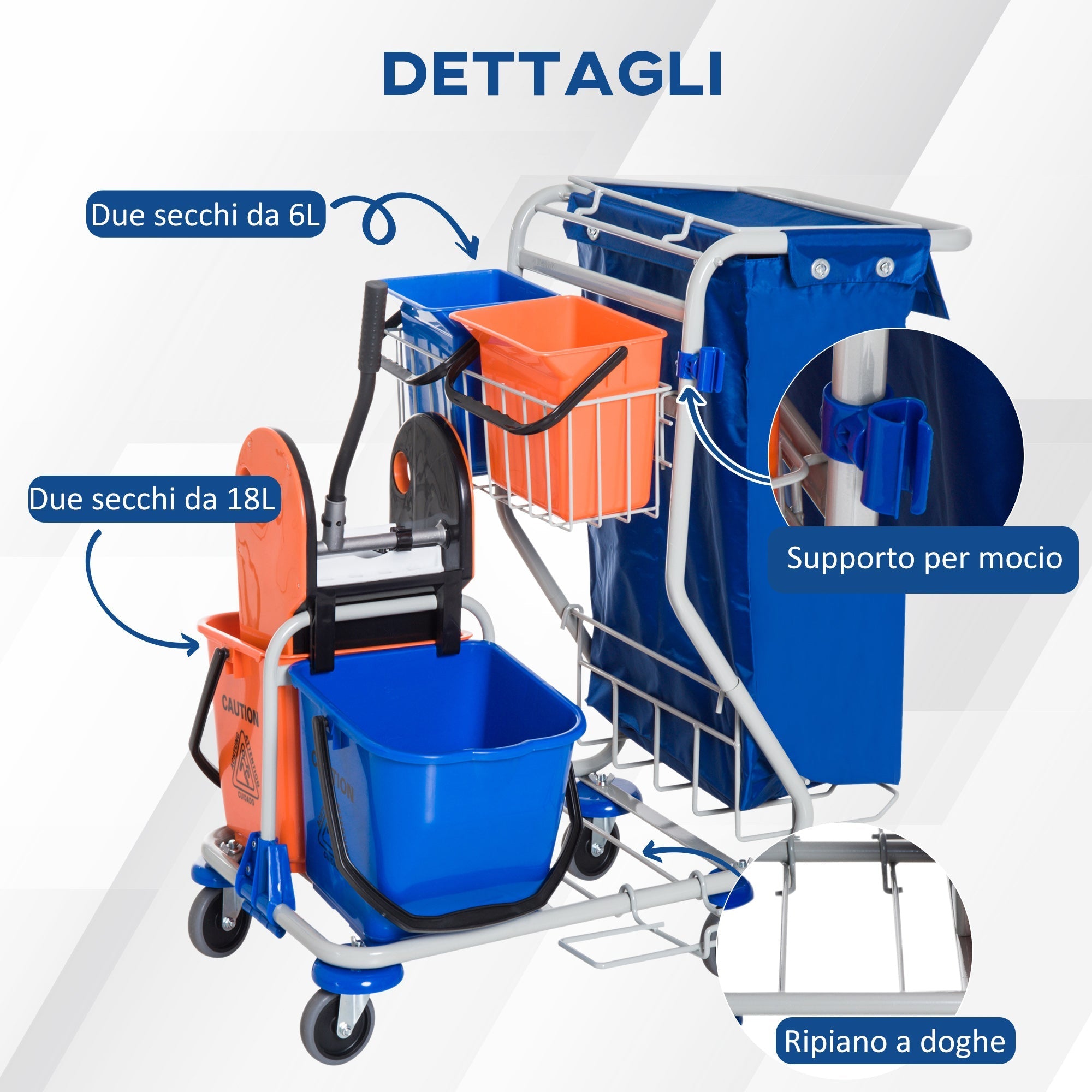Homcom professional cleaning trolley with 4 buckets 18L/6l blue and orange - Borgè