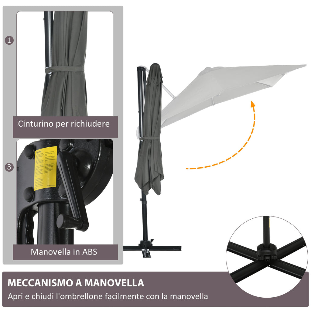 Garden Umbrella with 5-Level Adjustable Angle and 360° Rotation, 2.5x2.5 m, Grey - Borge' Group Limited