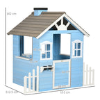 Outsunny house for outdoor wooden children, age 3-7 years, 151x112.5x142cm, blue - Borgè