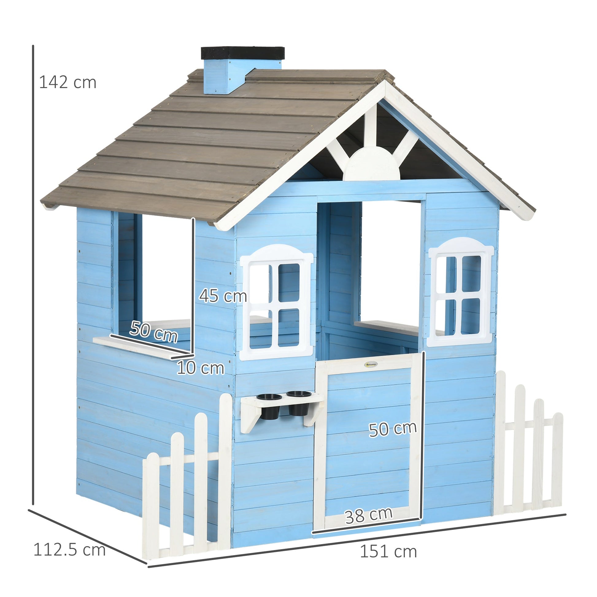 Outsunny house for outdoor wooden children, age 3-7 years, 151x112.5x142cm, blue - Borgè