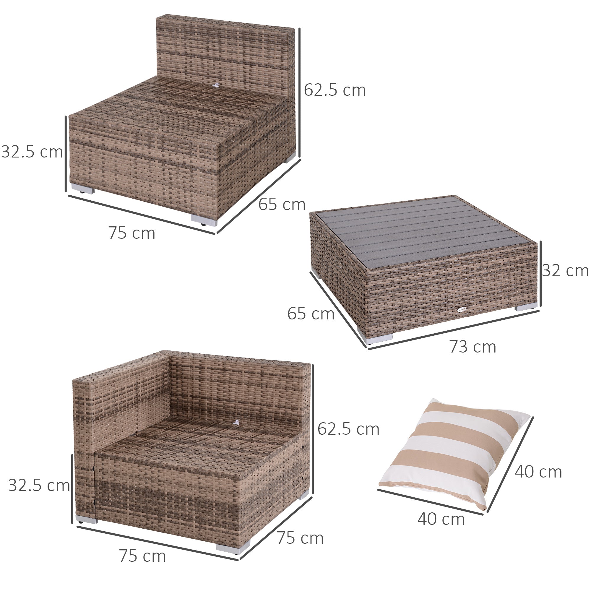 7-Piece Rattan Garden Lounge Set with Coffee Table and Modular Sofa with Cushions, Grey - Borge' Group Limited