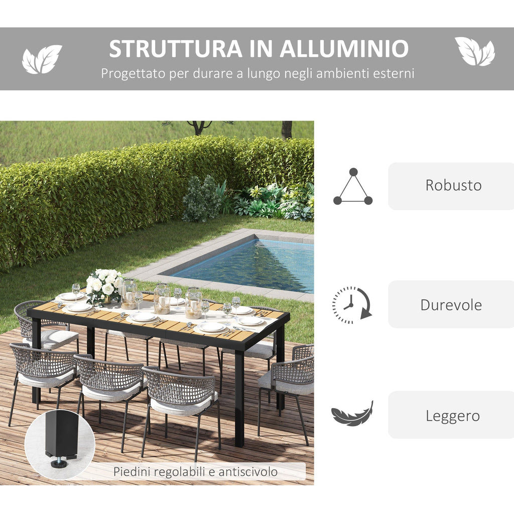 8-Person Aluminum Garden Table, Plastic Outdoor Table for Terrace and Balcony, Black and Wood Color - Borge' Group Limited
