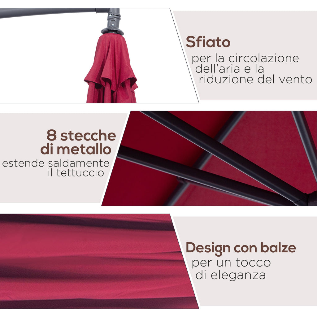 Garden Umbrella 3x2.5 m Tilting Arm with Crank, Dark Red - Borge' Group Limited