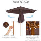 Garden Umbrella 2.5x2.3 m with 6 Ribs and Crank Handle, Made of Wood and Polyester, Brown - Borge' Group Limited