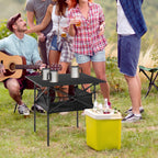 Folding Camping Picnic Table, Space-Saving and Rollable with Travel Bag, Black 70x70x69cm - Borge' Group Limited
