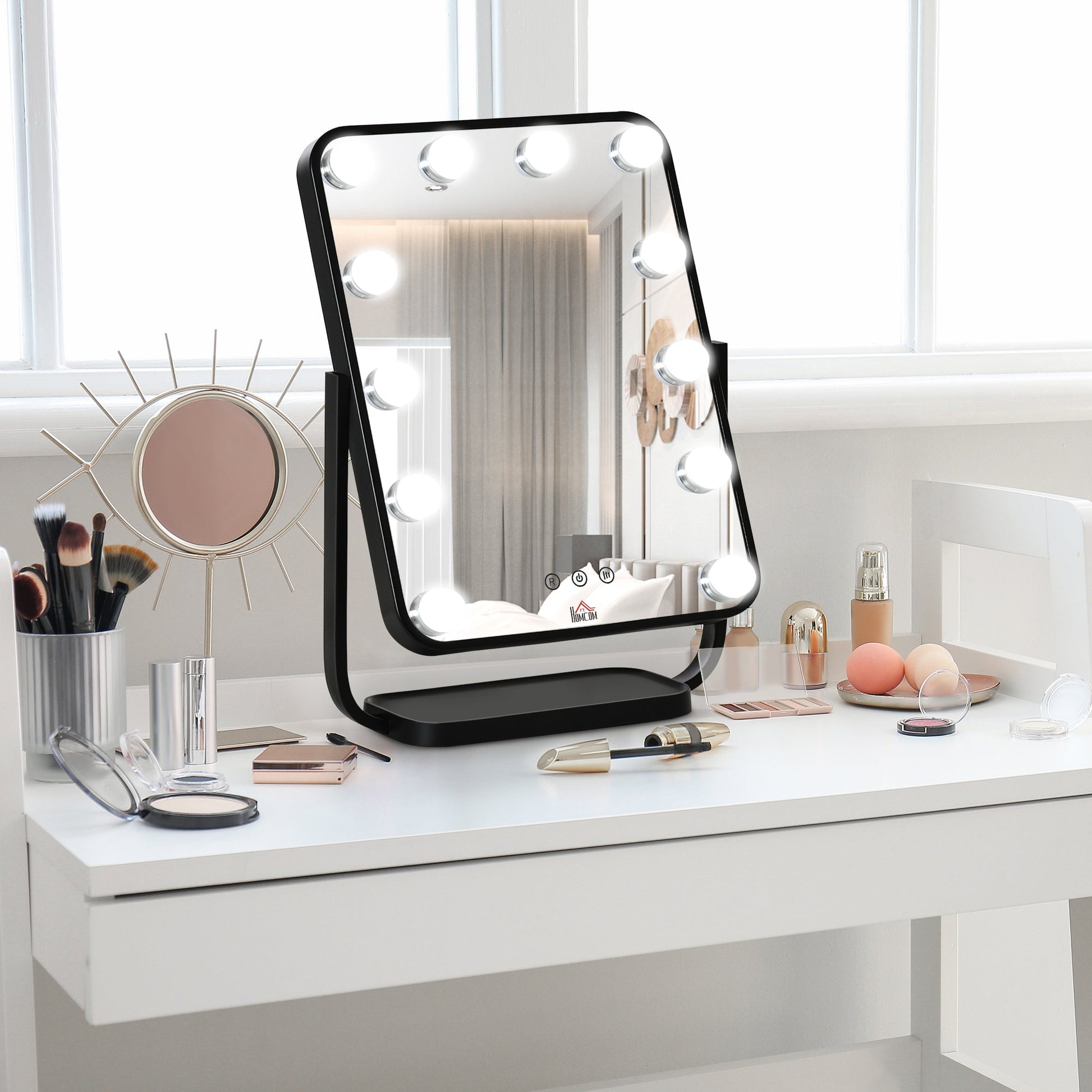 Illuminated make -up mirror inclinable with 12 LED lights and adjustable brightness, 32.8LX11x47.4cm - Borgè