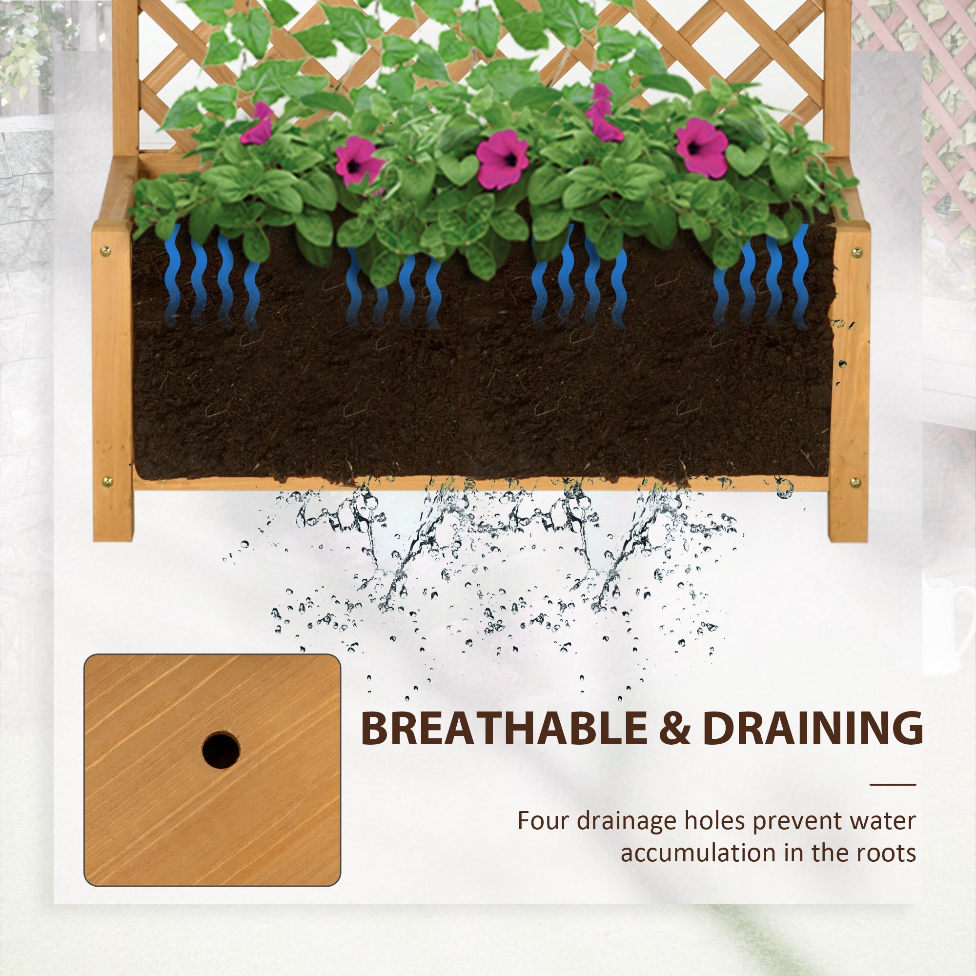 Outdoor Planter in Fir Wood with Raised Vertical Design, 90x45x180 cm, Yellow - Borge' Group Limited