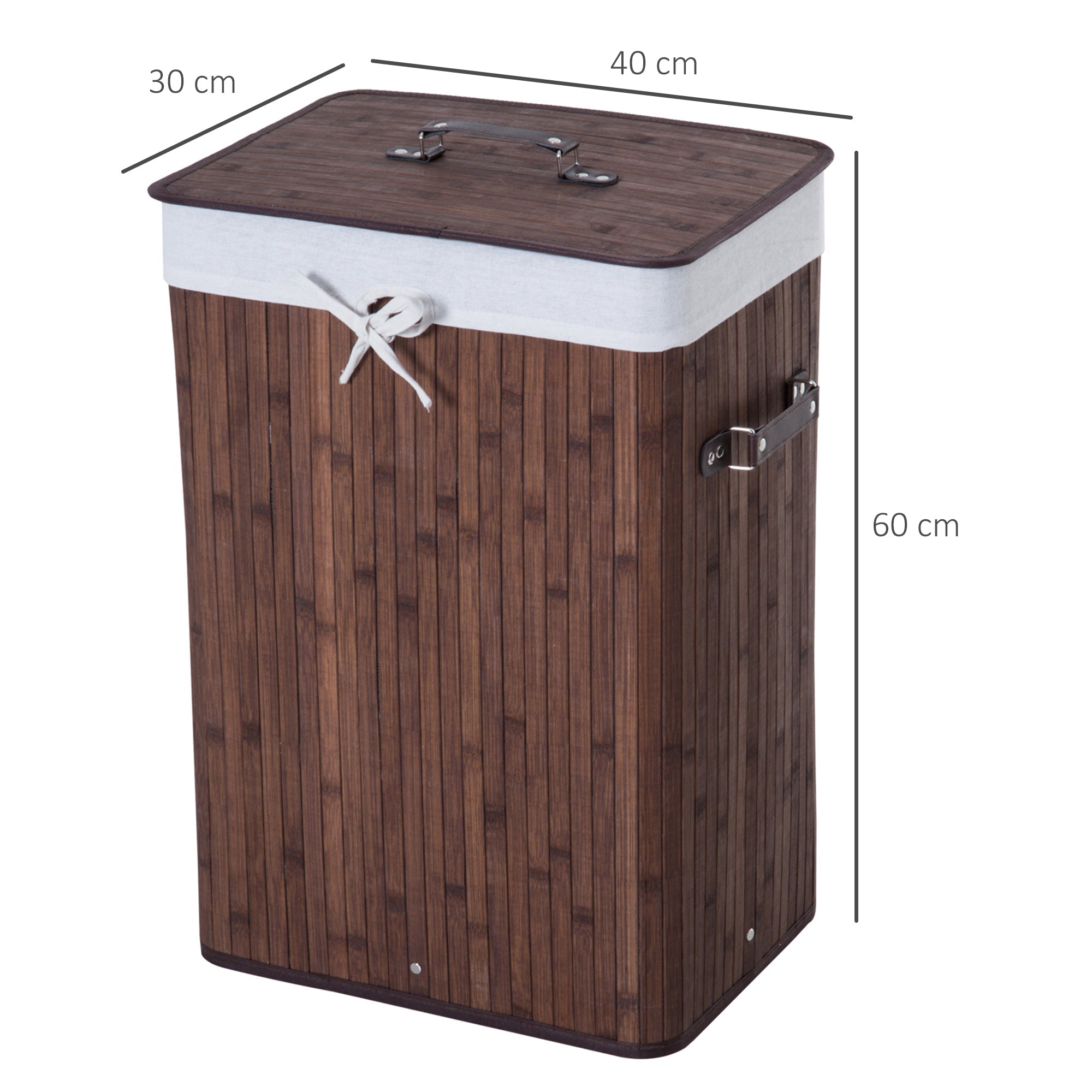 Elegant Bamboo Cane with Lid & Removable Fabric Bag, 40x30x60cm - Brown - Borgè