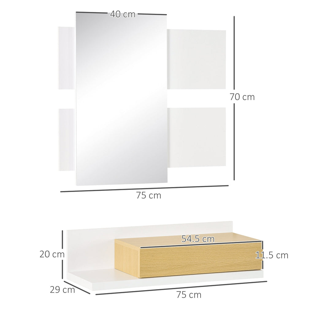 set entrance furniture with mirror 40x70cm and wooden drawer with wall fixing - Borgè