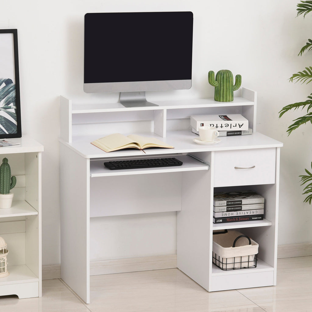 compact desk for white wooden computers with removable keyboard shelf and shelves 104 x 48 x 95.5cm - Borgè