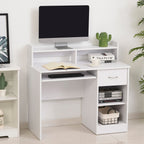 compact desk for white wooden computers with removable keyboard shelf and shelves 104 x 48 x 95.5cm - Borgè