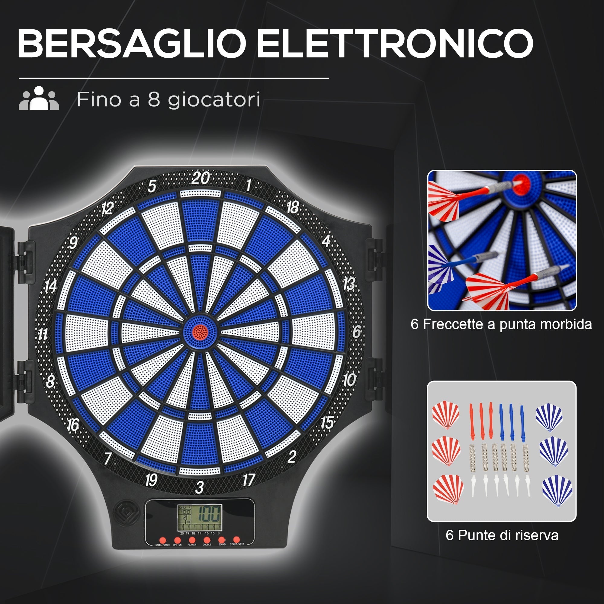 Electronic PP Dartboard with 6 Darts and LCD Monitor, 83x45x4 cm, Red and Black - Borge' Group Limited