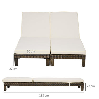 Outsunny Set 2 sunbathing beds in Rattan PE with pillow and back 5 reclinations, 196x60x22cm - Borgè