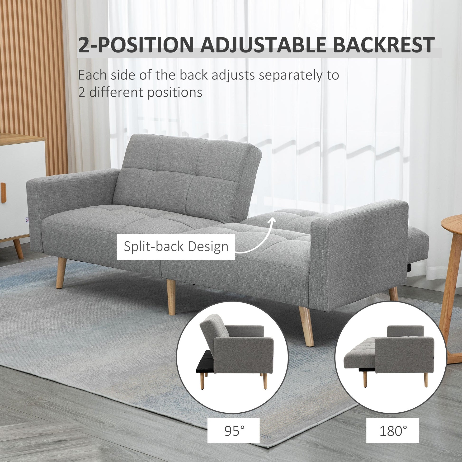 Grey Double Sofa Bed Breathable Linen and adjustable backrest | 205x95x80 cm - Borgè