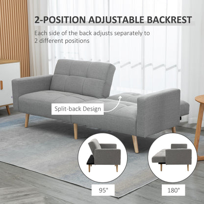 Grey Double Sofa Bed Breathable Linen and adjustable backrest | 205x95x80 cm - Borgè