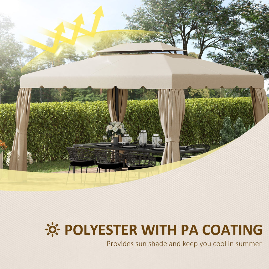 3x4m Garden Gazebo Replacement Canopy with 2 Tier Roof in Beige Polyester - Borge' Group Limited