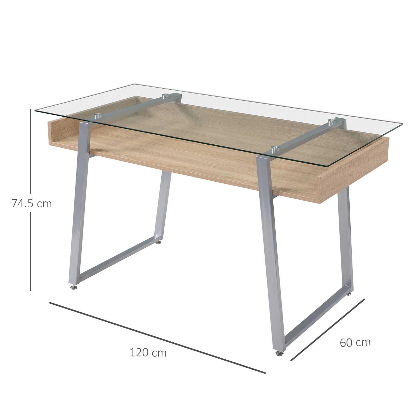 Design desk desk with 9mm tempered glass top and wooden frame and steel, for office house - Borgè