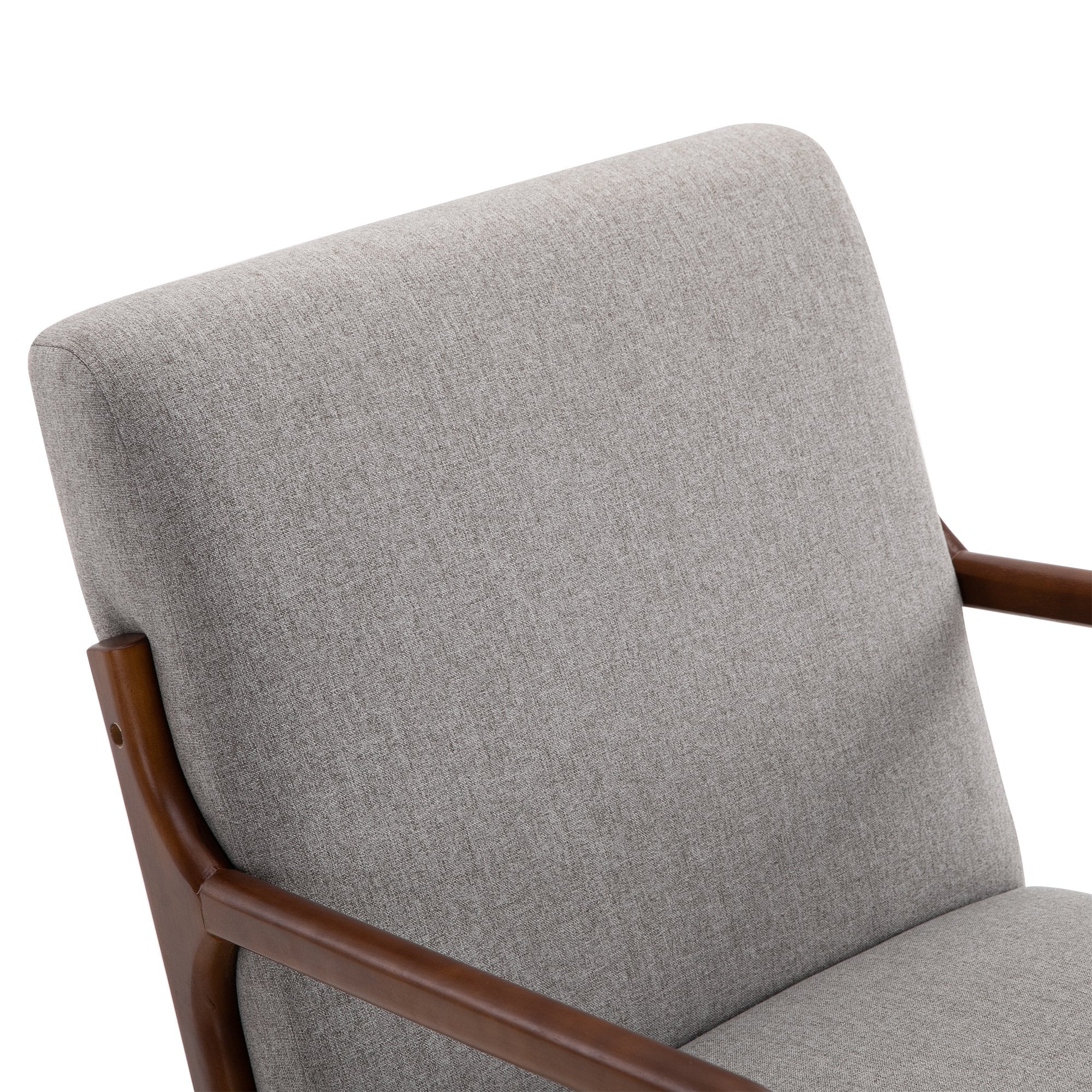 padded rocking armchair, vintage wooden design and Grey linen, for interiors, office, living room, 64x86x80cm - Borgè