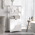 Kleankin Bathroom cabinet with shelves, locker and drawer in wood, white, 60x33x122.5cm - Borgè