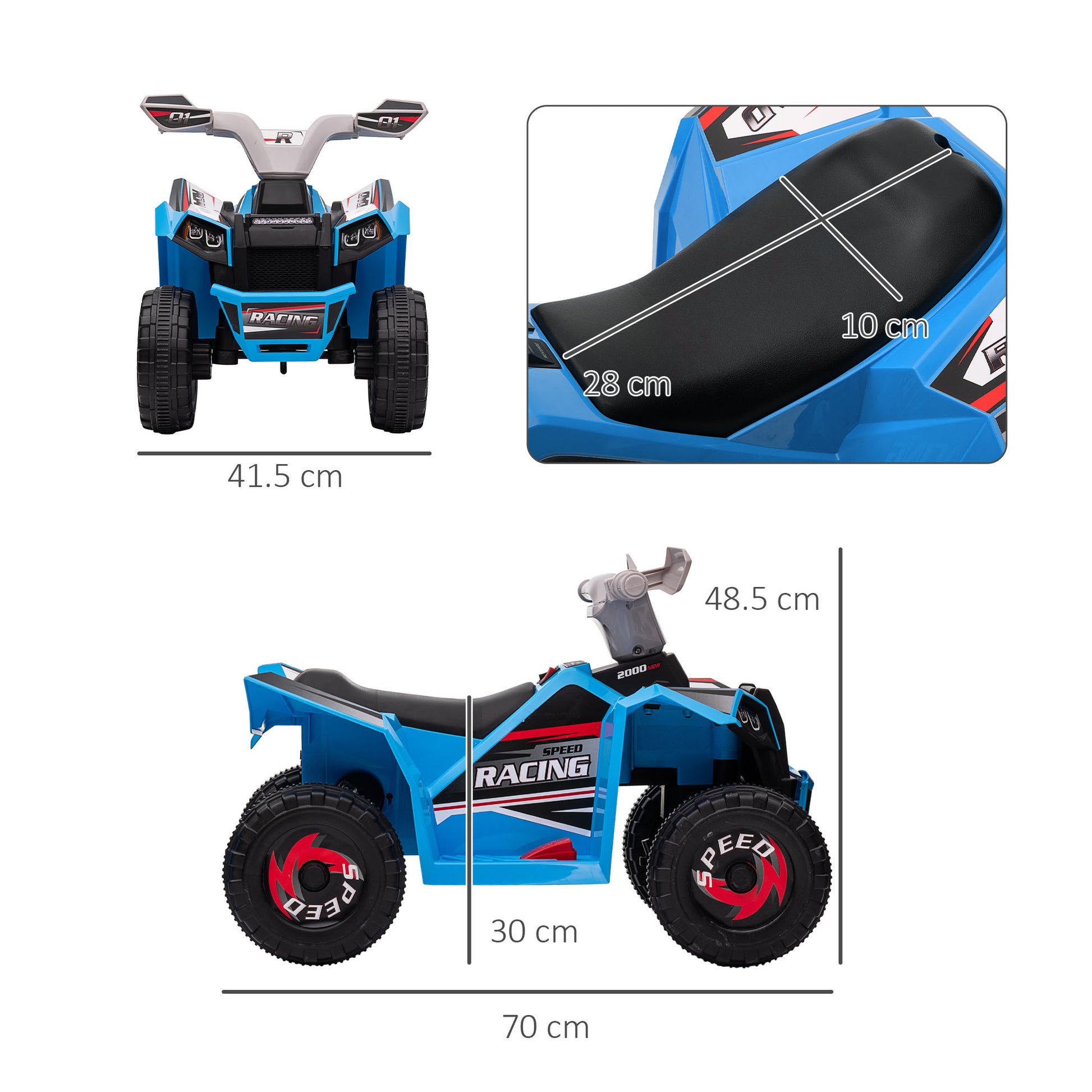 Homcom quad for children 18-36 months in pp and metal, max speed 2.5 km/h, 70x41.5x48.5 cm, gray and black blue - Borgè