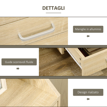 Wooden designer winner with 4 drawers, wheels and raised edges, 40x36x65cm, natural wood - Borgè