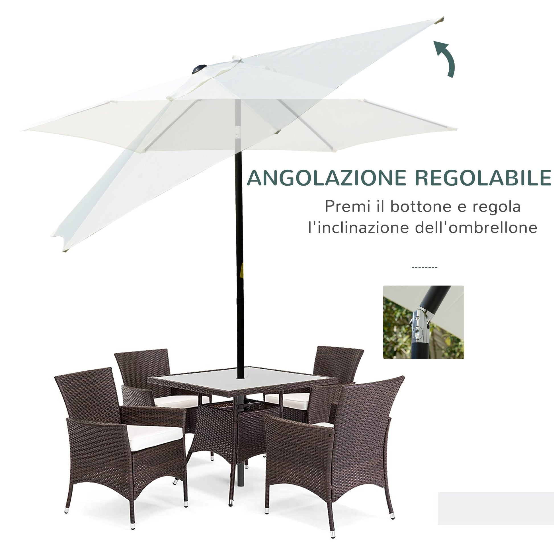 Outsunny Garden umbrella inclinable anti -UV polyester with aluminum pole, Ø2.6m, white cream - Borgè