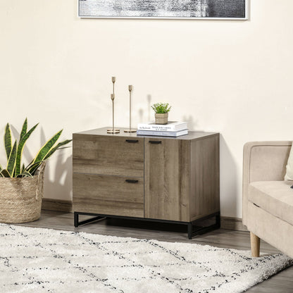 Modern Credenza for living room or kitchen, multipurpose wooden and metal cabinet with 2 drawers and locker